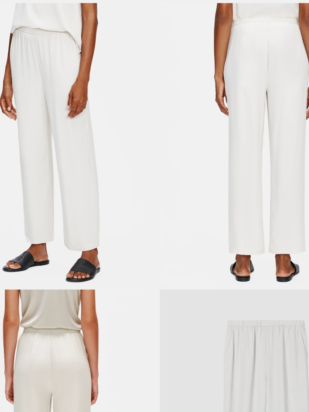Eileen Fisher 100% Silk Ivory Elastic-Waist Pants, lined, size medium